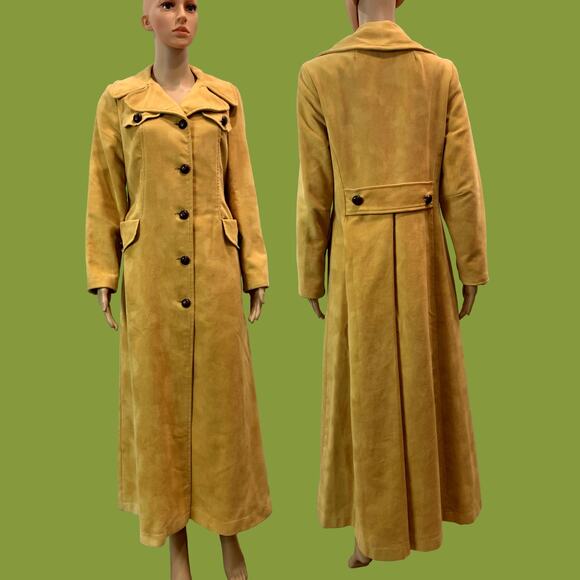 VTG 70s Mustard MOD Maxi Coat BOHO HIPPIE - Picture 1 of 16